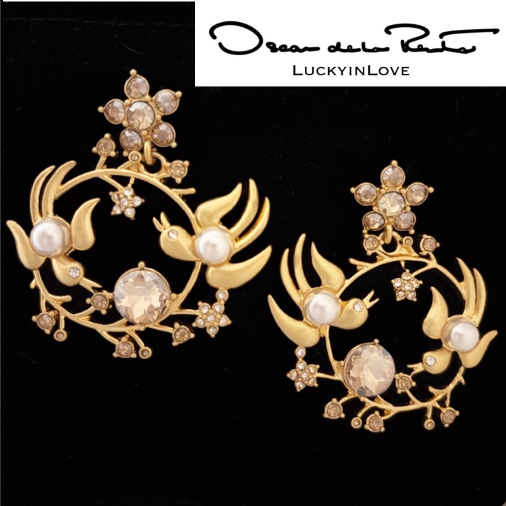 Oscar De La Renta Bird Flower Wreath Hoop Drop Earrings 135$